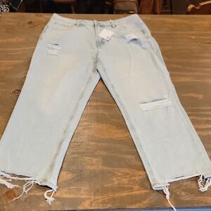 Casual Light Blue Ripped Boyfriend Jeans